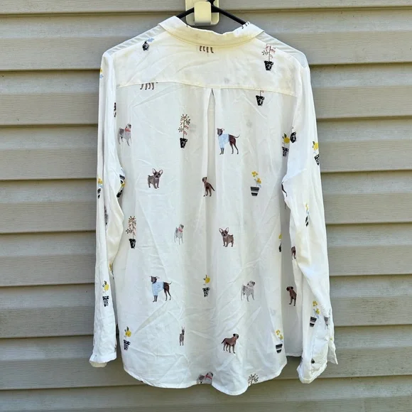 Joules | Dog Print Viscose Button Down Long Sleeve Top size 12 - Picture 6 of 7